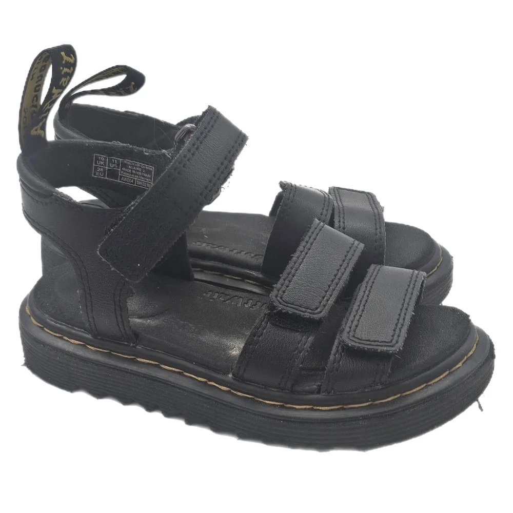 Dr. Martens Klaire Junior Leather Strap Sandals Black Kids 11 – Hook And Loop